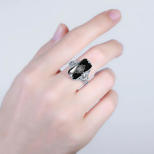 Onyx Bloom Ring