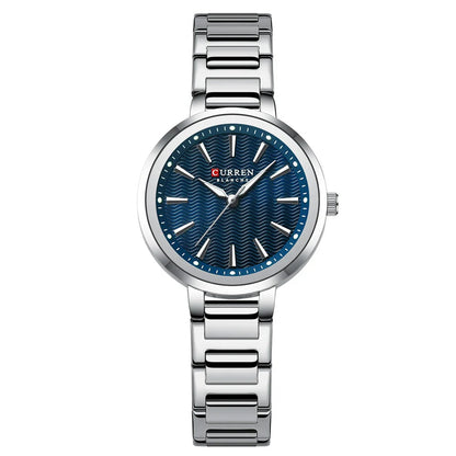 Curren watch with blue dial and silver bracelet on a white background